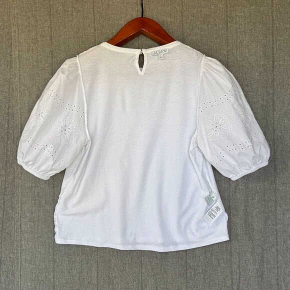 J. Crew Broken in Jersey White Eyelet Embroidered Puff Sleeve T Shirt Size Large - Picture 10 of 17